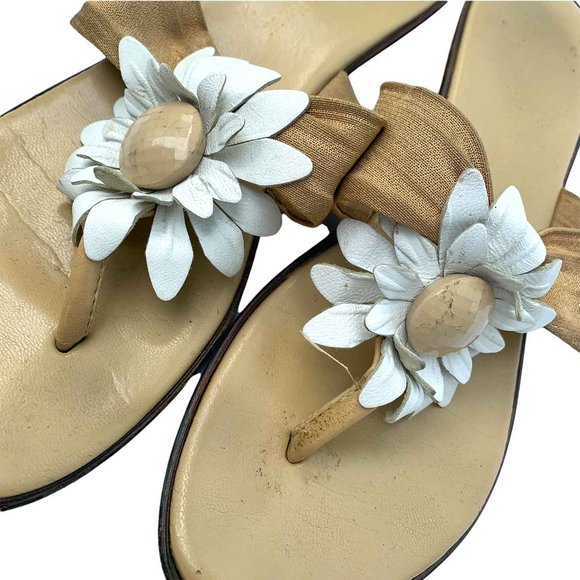 Summer Flat Slippers Sandals Low heels Size 6 with Cute Sunflower, Made in Italy - Picture 3 of 6